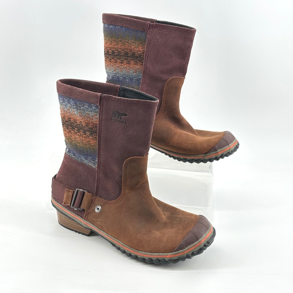 Sorel Slimshortie Madder Blanket Boots Womens 9.5 Boho Aztec Earthy Tribal Brown